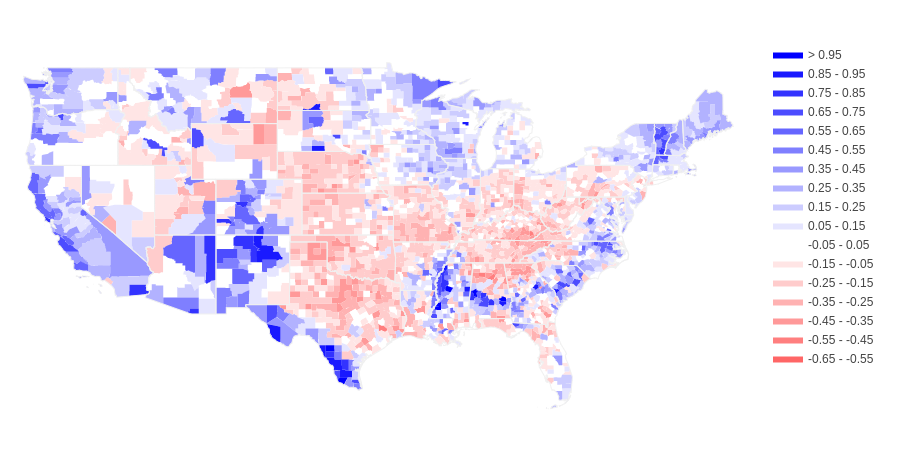 difference from trend for population density