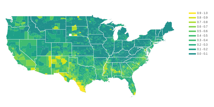 difference from trend for population density and non-white